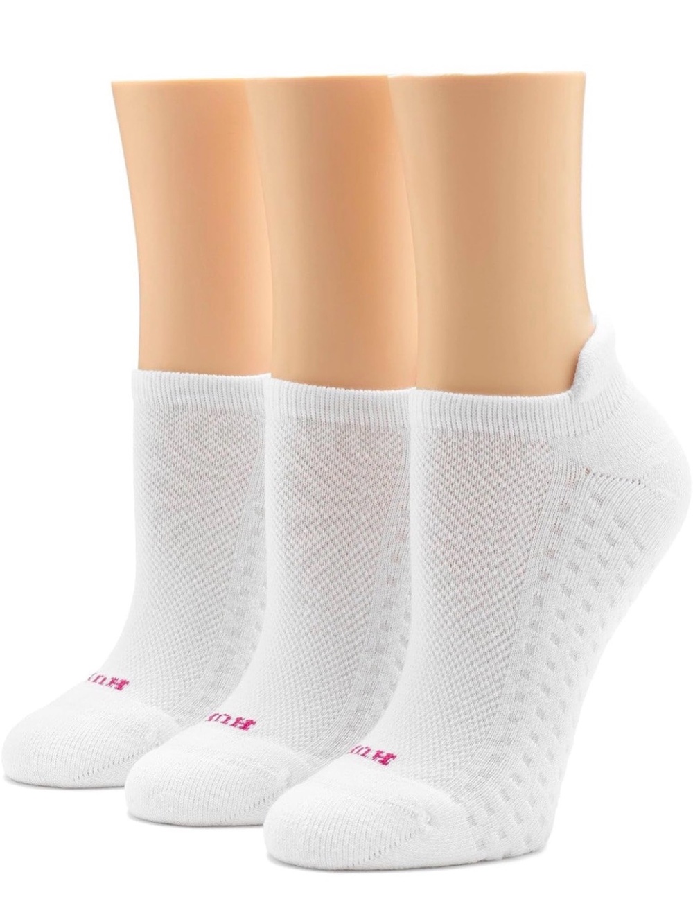 HUE Women's Air Cushion Tab Back No Show Liner Sock 3 Pair Pack, White